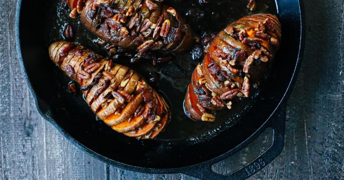Maple Bacon Hasselback Sweet Potatoes – Lodge Cast Iron