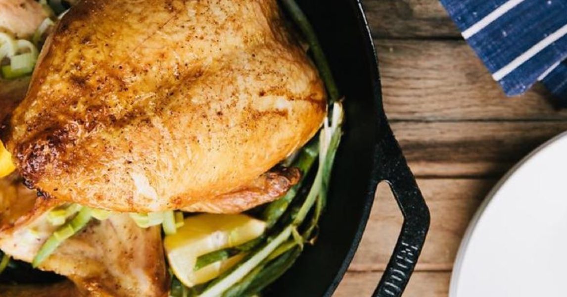 Splayed Roast Chicken With Spring Vegetables – Lodge Cast Iron
