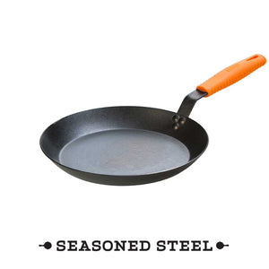 30.48 Cm Seasoned Carbon Steel Skillet with Orange Silicone Handle Holder