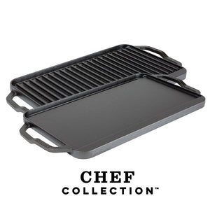 Μαντεμένια Πλάκα - Σχάρα Διπλής Όψης Chef Collection 49.53 x 25.40 εκ. - Lodge LCDRG
